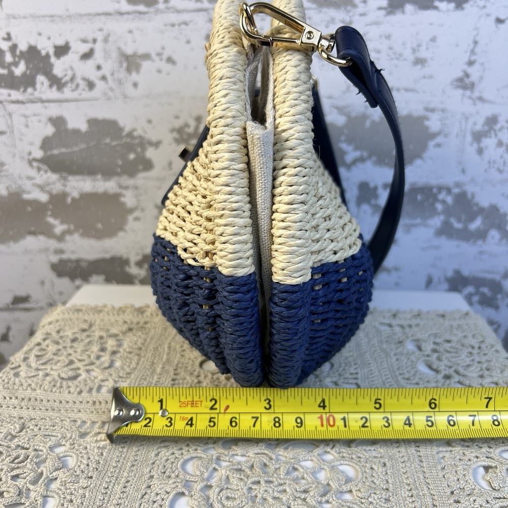 Shiraleah Chicago Straw Clamshell Mini Purse Blue Natural Beige Coastal Beach - Picture 13 of 16